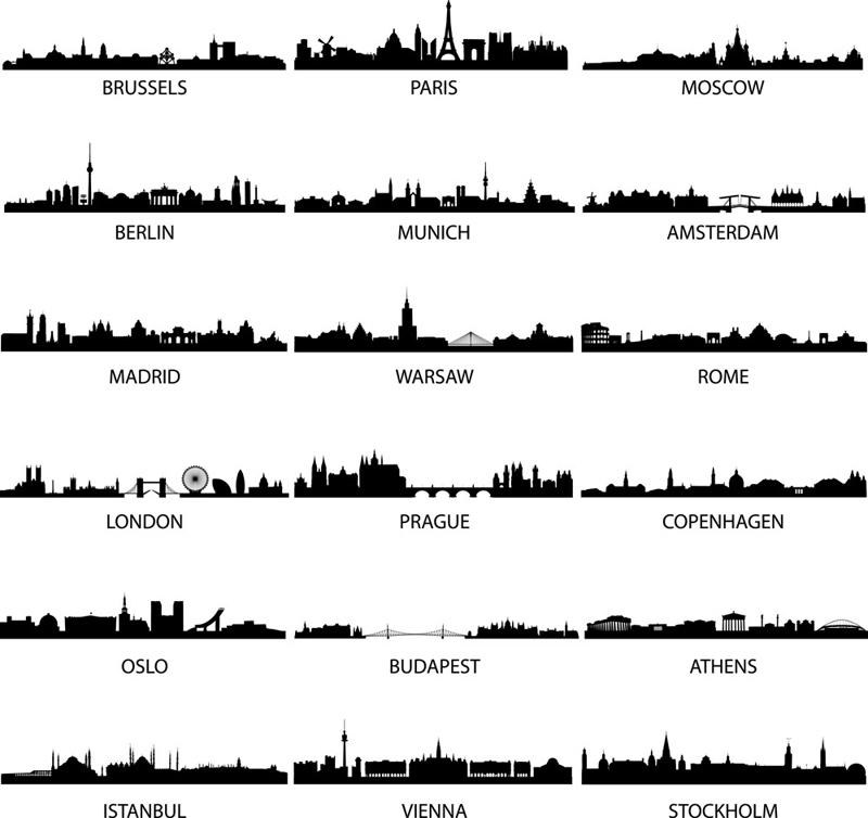 طرح سیلوئت شهرها مناسب برای استفاده در دستگاه های cnc چوب و cnc لیزر - cities silhouettes eps file