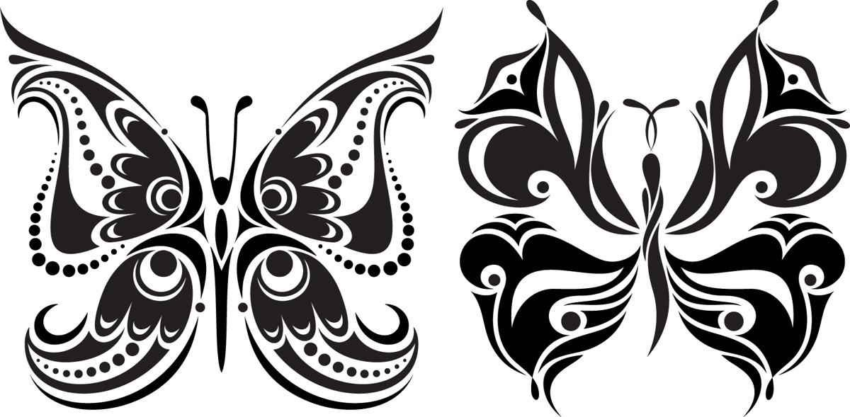طرح پروانه‌های تاتو وکتور رایگان مناسب برای استفاده در دستگاه های cnc چوب و cnc لیزر - tattoo butterflies free vector eps file