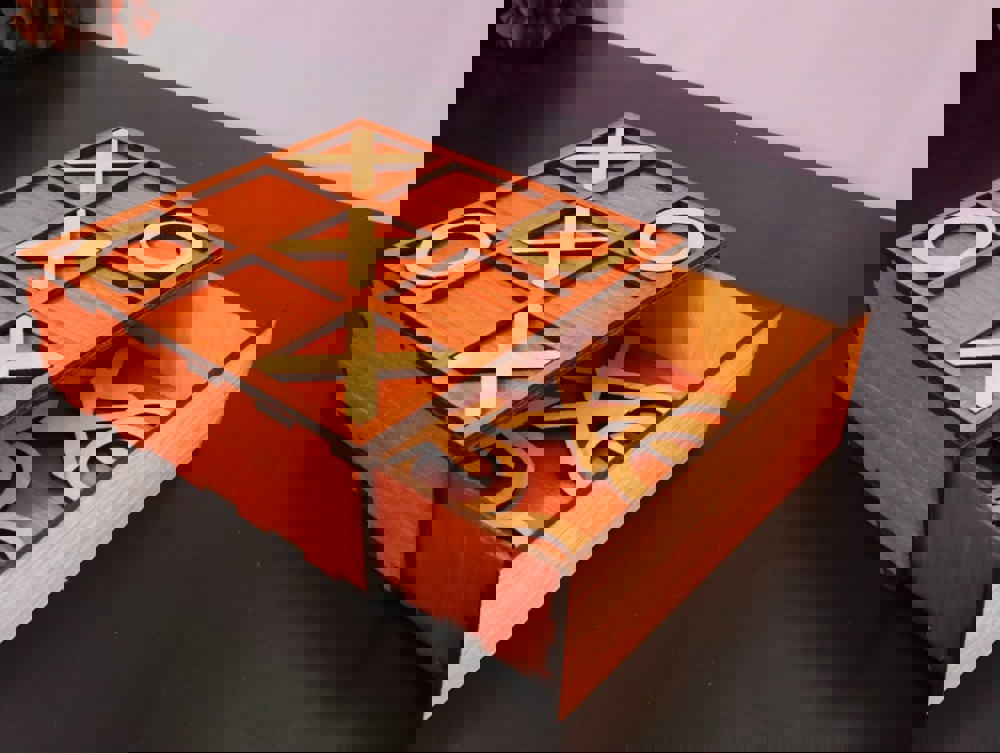 طرح بازی تیک تاک تو به همراه جعبه مناسب برای استفاده در دستگاه های cnc چوب و cnc لیزر - laser cut tic tac toe game with box dxf file