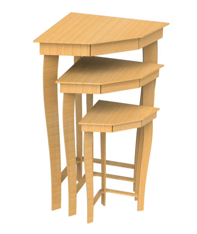 طرح مجموعه میزهای تودرتو شامل ۳ مناسب برای استفاده در دستگاه های cnc چوب و cnc لیزر - laser cut nesting tables set of 3 dxf file