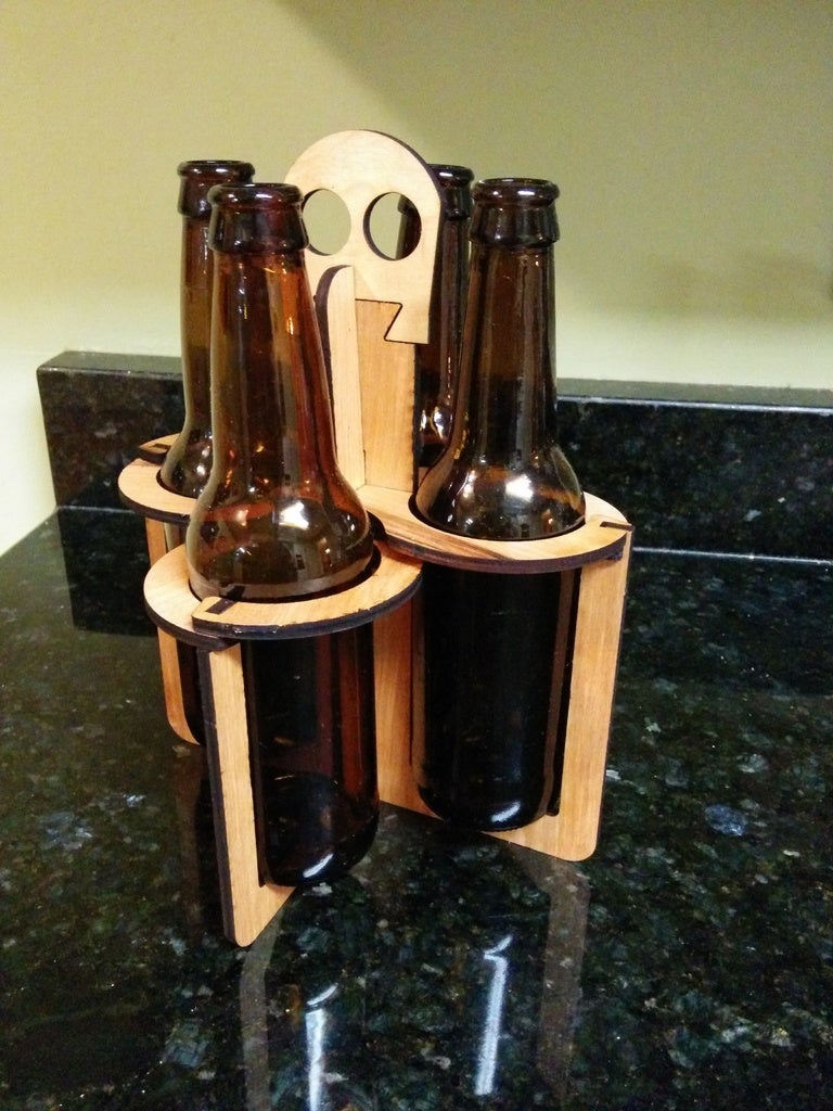 طرح جعبه نوشابه ۴ تایی مناسب برای استفاده در دستگاه های cnc چوب و cnc لیزر - laser cut 4 packer beer caddy dxf file