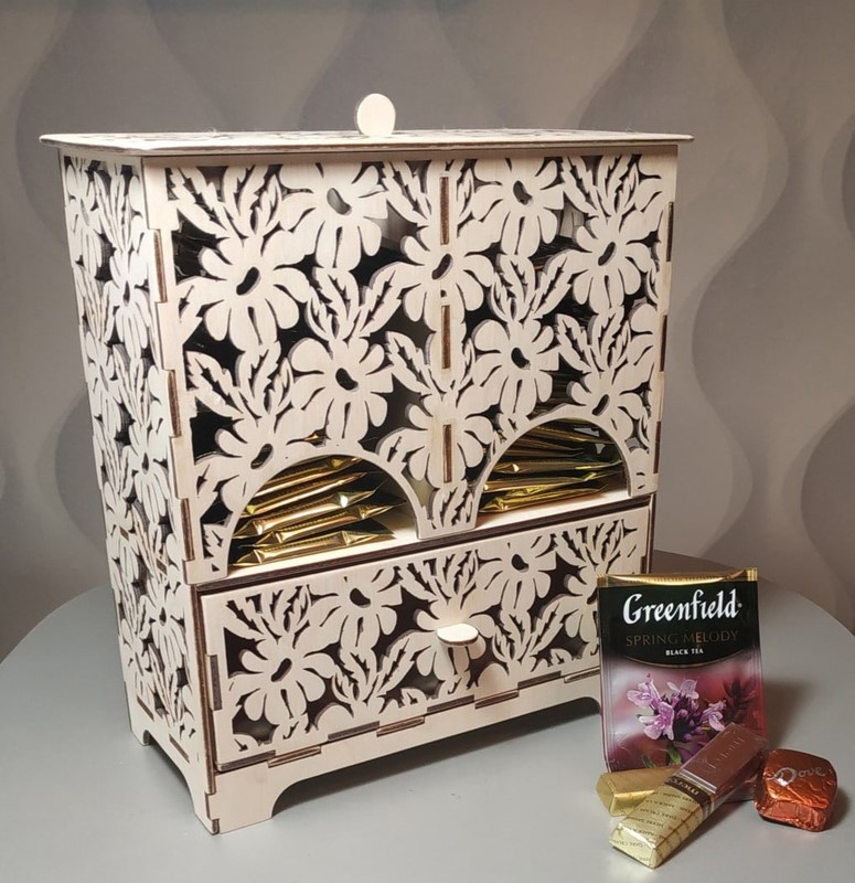 طرح چایخانه با کشو مناسب برای استفاده در دستگاه های cnc چوب و cnc لیزر - laser cut tea house with drawer cdr file