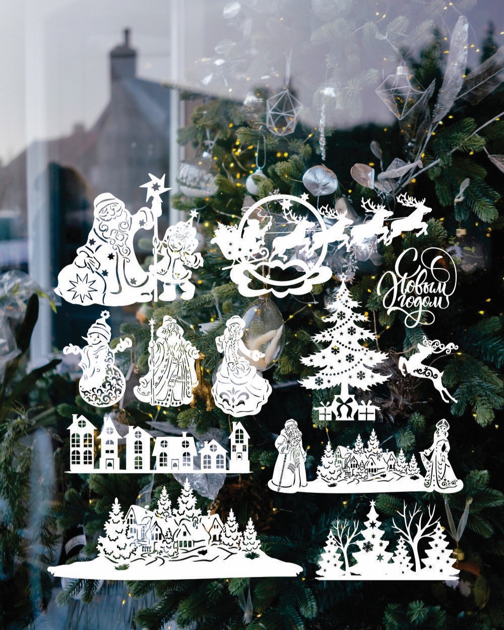 طرح فایل کورل cdr برچسب دیواری کریسمس طرح پنجره زمستانی مناسب برای استفاده در دستگاه های cnc چوب و cnc لیزر - laser cut christmas wall decals winter window cling cdr file