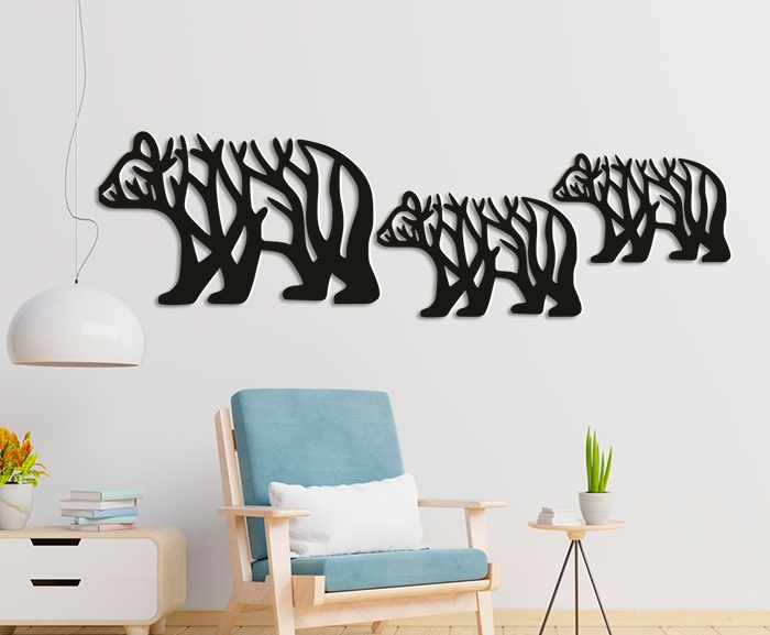 طرح خرس روی دیوار مناسب برای استفاده در دستگاه های cnc چوب و cnc لیزر - laser cut bear wall decor dxf file