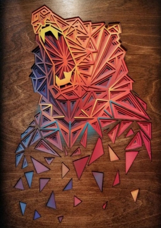 طرح خرس روی دیوار مناسب برای استفاده در دستگاه های cnc چوب و cnc لیزر - laser cut bear wall decor geometric layered art cdr file