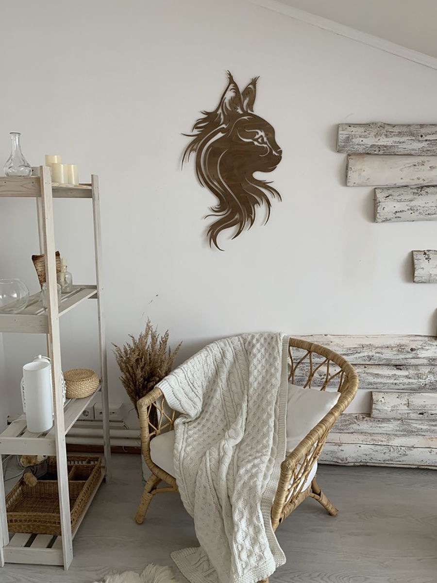 طرح گربه و سیاهگوش برای دیوار مناسب برای استفاده در دستگاه های cnc چوب و cnc لیزر - laser cut cat wall decor lynx wall art cdr file