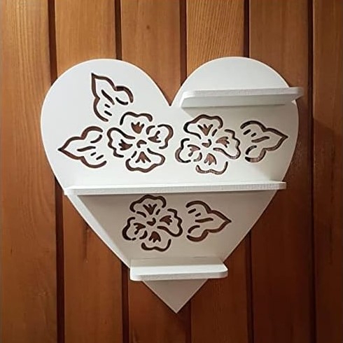 طرح قفسه دیواری طرح قلب برای هدیه و جاکلیدی مناسب برای استفاده در دستگاه های cnc چوب و cnc لیزر - laser cut heart shaped gift holder decorative display wall shelf cdr file