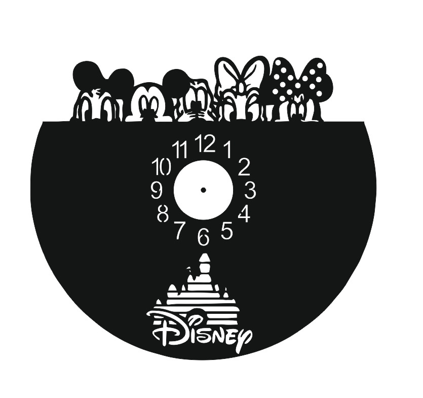 طرح ساعت وینیل والت دیزنی مناسب برای استفاده در دستگاه های cnc چوب و cnc لیزر - laser cut walt disney vinyl clock template cdr file