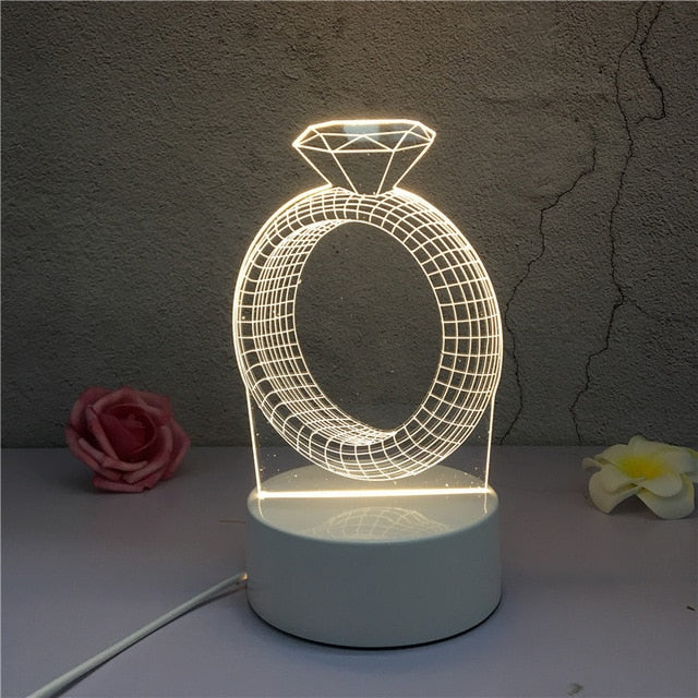 طرح حلقه الماس چراغ توهم سه بعدی مناسب برای استفاده در دستگاه های cnc چوب و cnc لیزر - laser cut diamond ring 3d illusion lamp cdr file