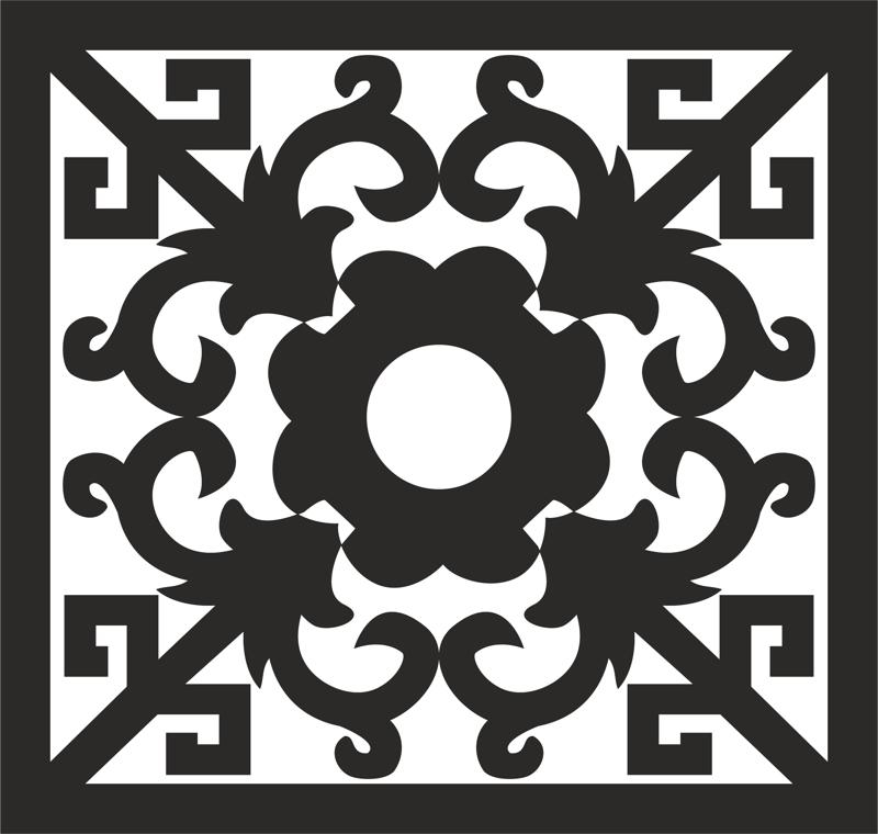 طرح گل مربعی مناسب برای استفاده در دستگاه های cnc چوب و cnc لیزر - square ornament art dxf file