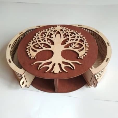 طرح جعبه یادگاری با تزیین به شکل درخت مناسب برای استفاده در دستگاه های cnc چوب و cnc لیزر - laser cut keepsake box with tree shape decor