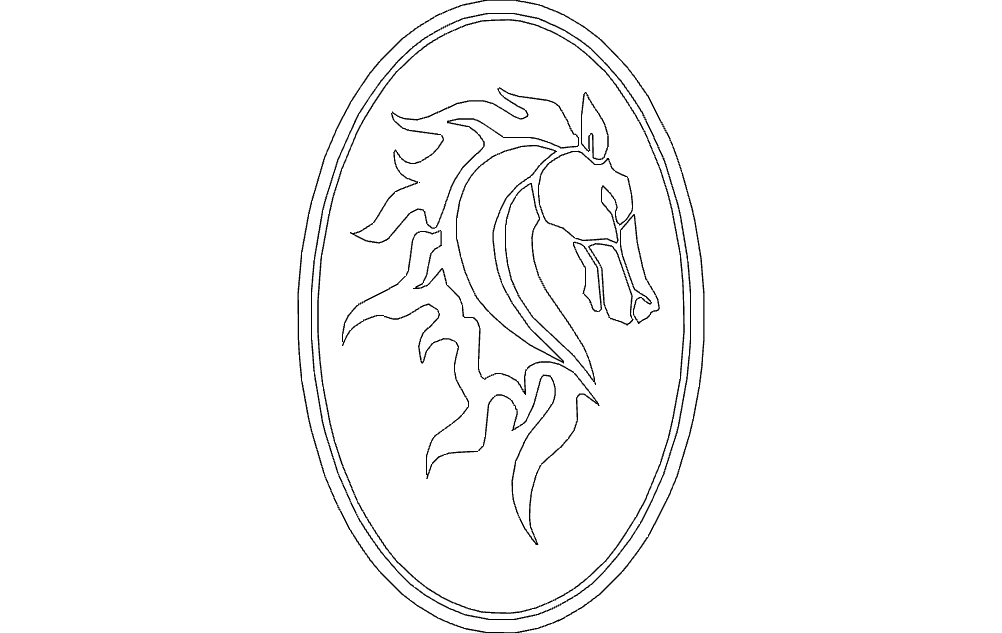 طرح قاب بیضی شکل سر اسب مناسب برای استفاده در دستگاه های cnc چوب و cnc لیزر - horse head in oval frame dxf file