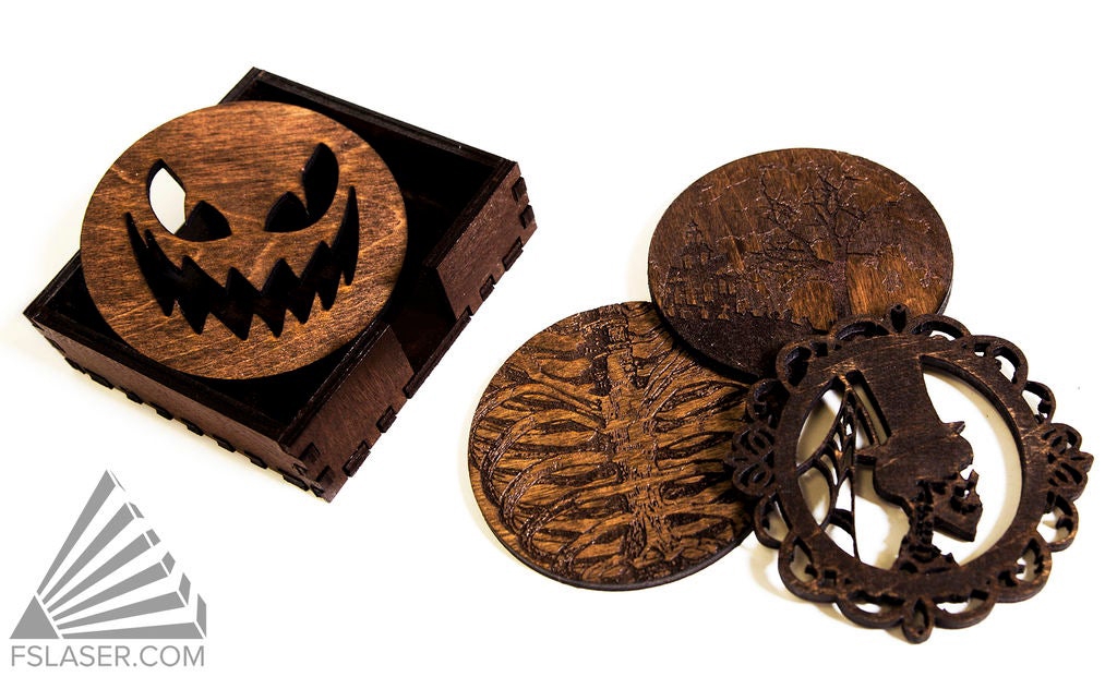 طرح زیرلیوانی هالووین مناسب برای استفاده در دستگاه های cnc چوب و cnc لیزر - laser cut halloween coasters svg file