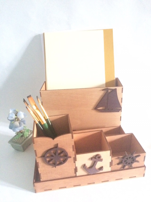 طرح سه بعدی لوازم اداری دریایی مناسب برای استفاده در دستگاه های cnc چوب و cnc لیزر - laser cut nautical office supplies accessories storage organizer 3mm cdr file
