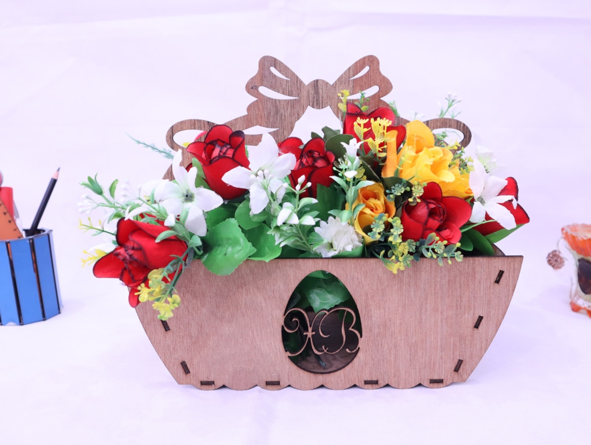 طرح سبد گل با ضخامت 3 میلی‌متر مناسب برای استفاده در دستگاه های cnc چوب و cnc لیزر - laser cut flower basket 3mm cdr file