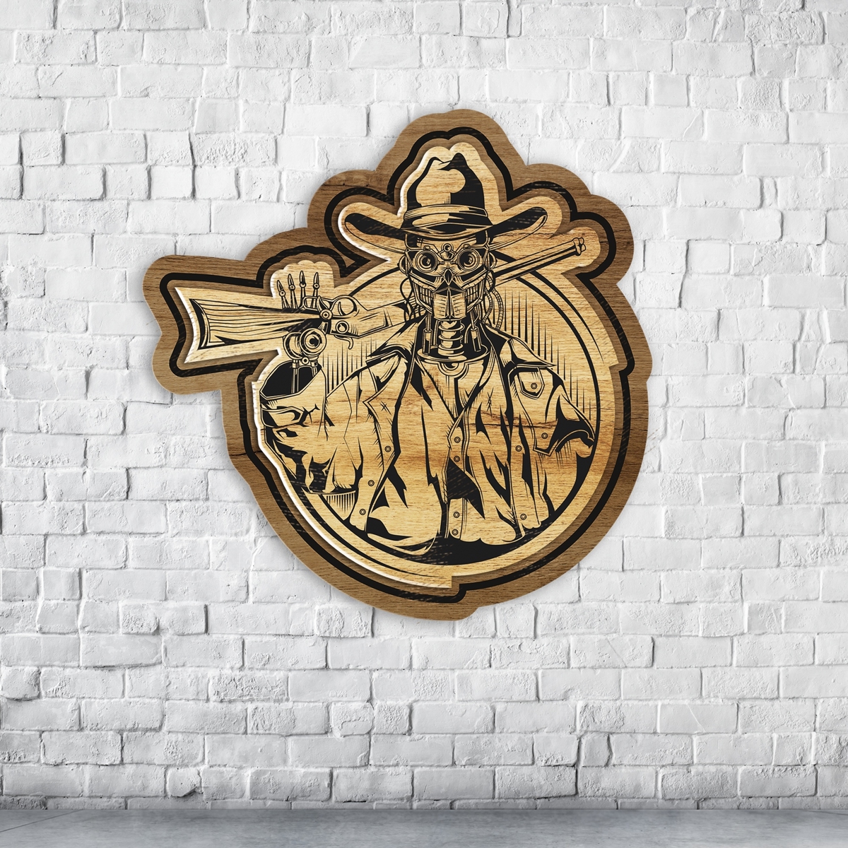 طرح نشان گاوچران طرح قلب مناسب برای استفاده در دستگاه های cnc چوب و cnc لیزر - laser cut engraved robot cowboy badge coaster wall decor cdr file