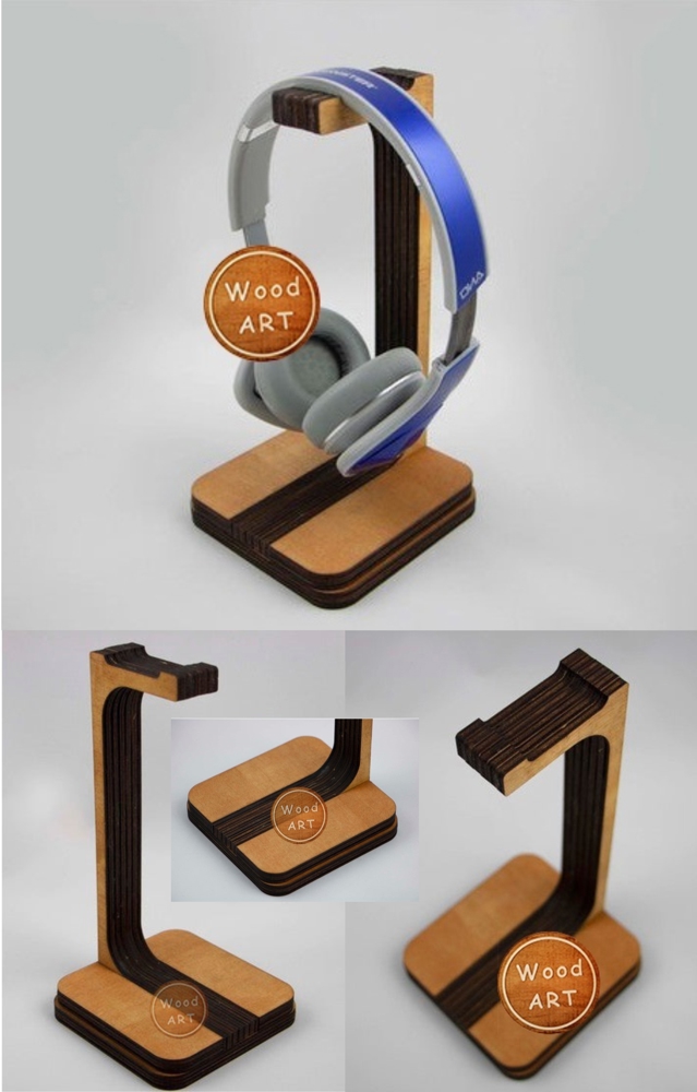 طرح پایه هدفون مناسب برای استفاده در دستگاه های cnc چوب و cnc لیزر - laser cut headphone stand cdr file