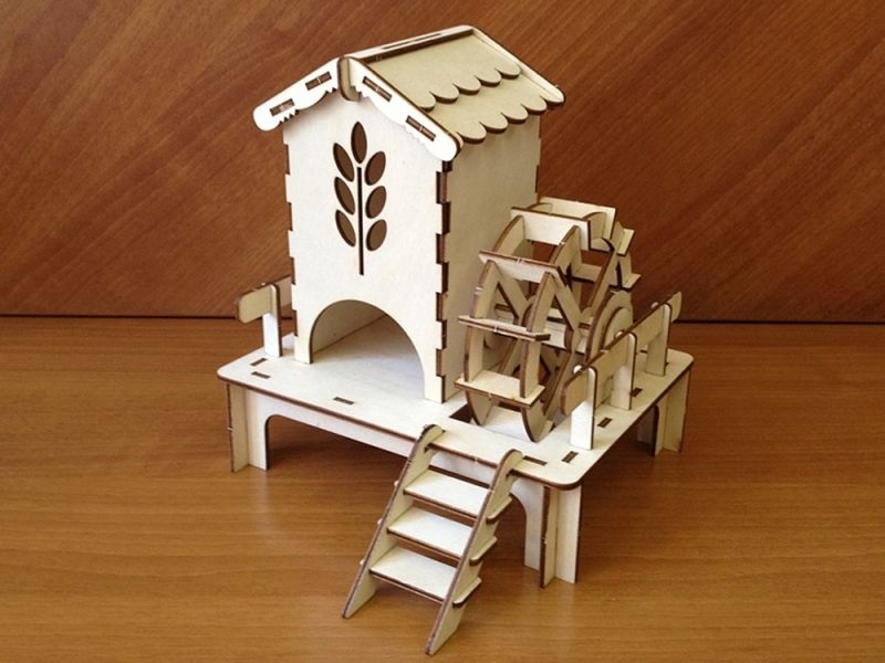 طرح آسیاب آبی چایخانه مناسب برای استفاده در دستگاه های cnc چوب و cnc لیزر - laser cut watermill tea house cdr file