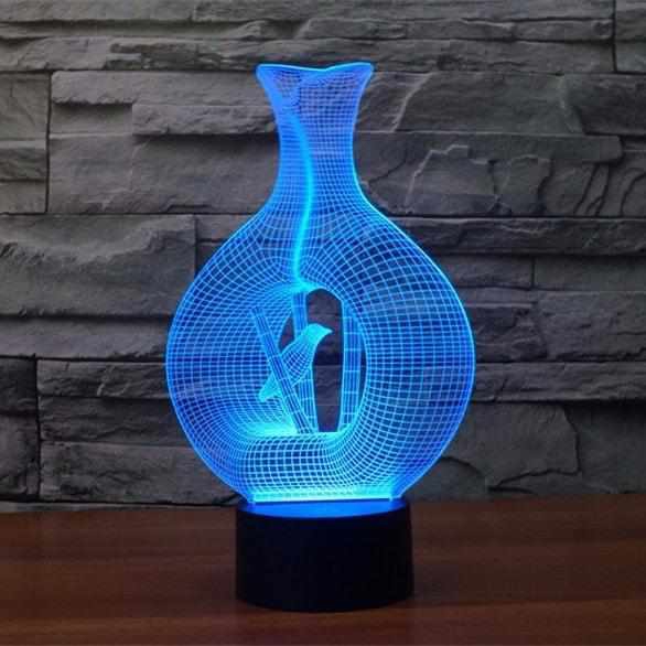 طرح چراغ خواب سه بعدی LED گلدان مناسب برای استفاده در دستگاه های cnc چوب و cnc لیزر - laser cut vase 3d led night light cdr file