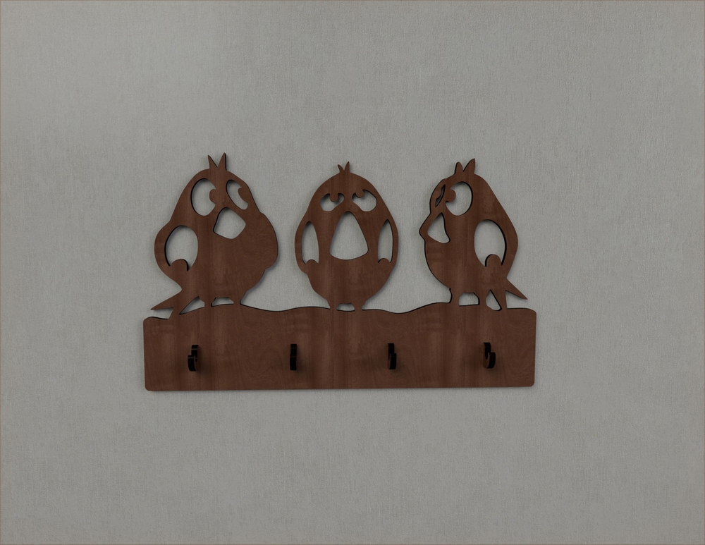 طرح جاکلیدی پرنده گنجشک مناسب برای استفاده در دستگاه های cnc چوب و cnc لیزر - laser cut sparrow bird wall hanger key coat hook clothes rack cdr file