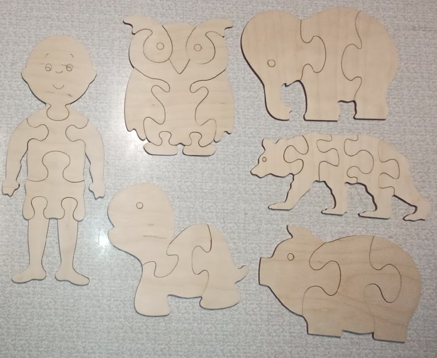 طرح فایل اتوکد طرح پازل چوبی کودکان، dwg مناسب برای استفاده در دستگاه های cnc چوب و cnc لیزر - laser cut kids jigsaw puzzles wooden pretend play set dwg file