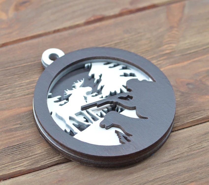 طرح حکاکی لیزری طرح شکارچی گوزن مناسب برای استفاده در دستگاه های cnc چوب و cnc لیزر - laser cut deer hunter layered ornament cdr file