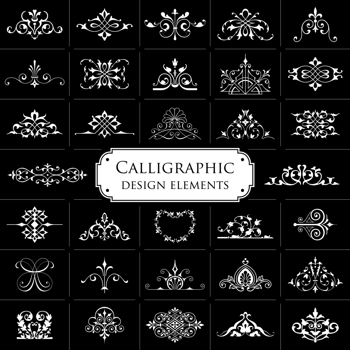 طرح مجموعه عناصر طراحی کالیگرافیک مناسب برای استفاده در دستگاه های cnc چوب و cnc لیزر - calligraphic design elements set eps file