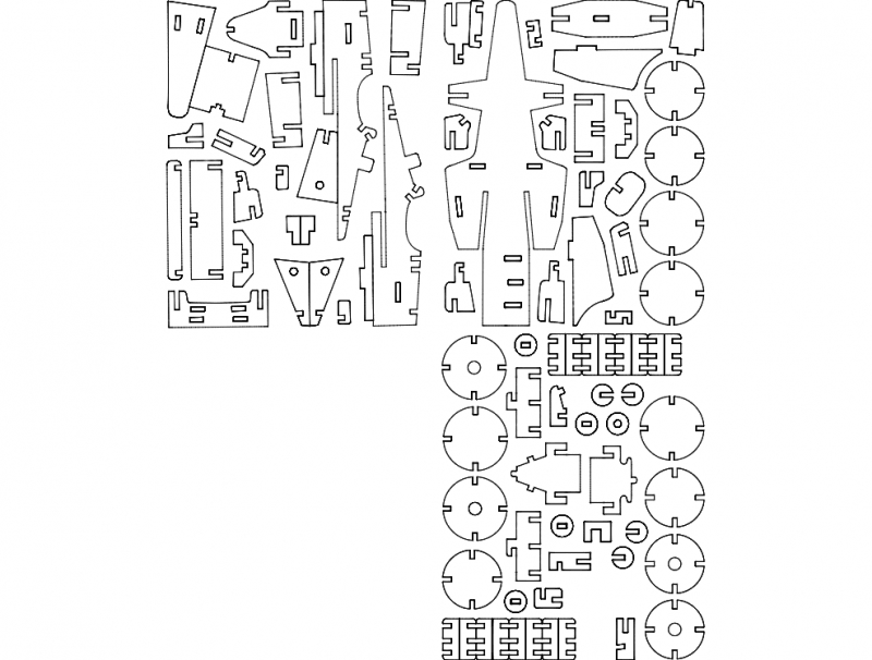 طرح پازل سه بعدی فرمول یک مناسب برای استفاده در دستگاه های cnc چوب و cnc لیزر - formula 1 3d puzzle dxf file