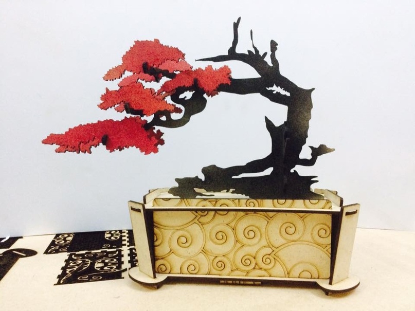 طرح پازل سه بعدی تزئینی بونسای مناسب برای استفاده در دستگاه های cnc چوب و cnc لیزر - bonsai decorative 3d puzzle laser cut cdr file