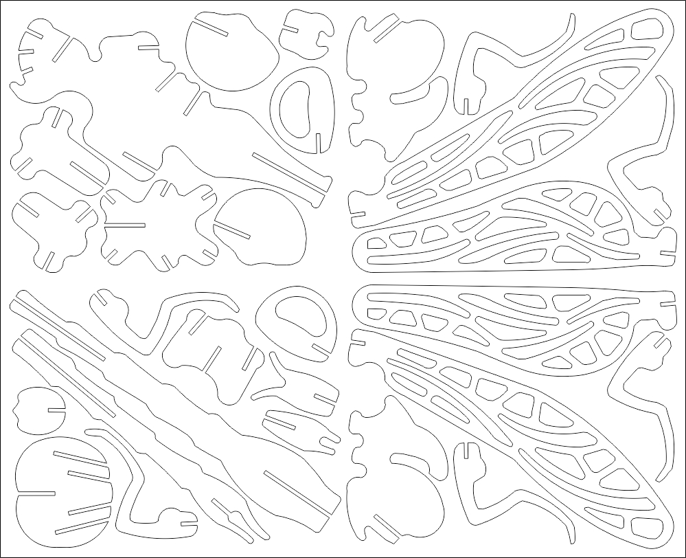 طرح 2 میلی متری پازل drachenfliege مناسب برای استفاده در دستگاه های cnc چوب و cnc لیزر - drachenfliege puzzle 2mm dxf file