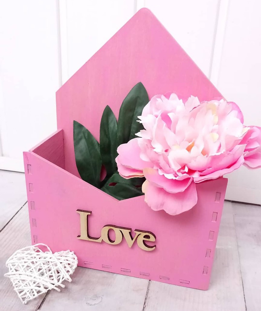 طرح پاکت نامه جعبه گل مناسب برای استفاده در دستگاه های cnc چوب و cnc لیزر - laser cut envelope flower box cdr file