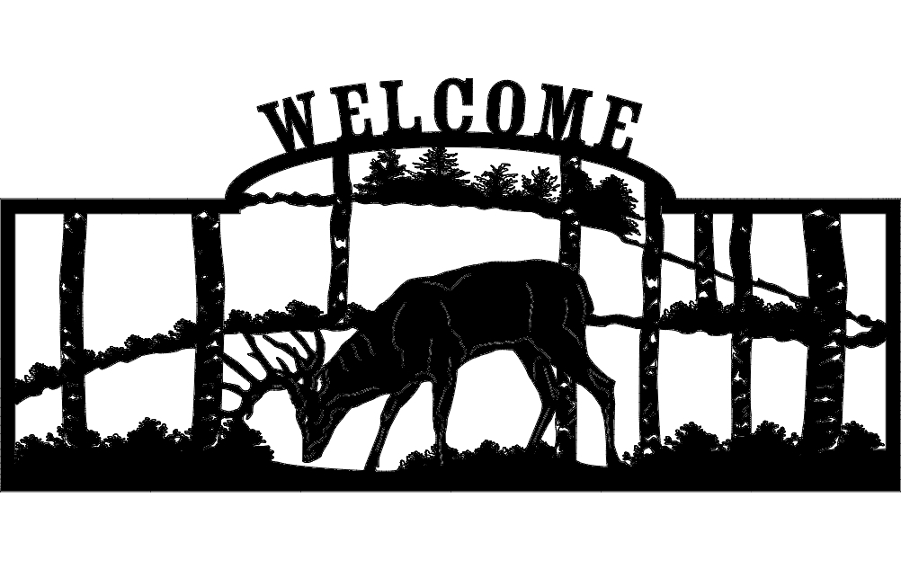 طرح تابلوی خوشامدگویی گوزن مناسب برای استفاده در دستگاه های cnc چوب و cnc لیزر - welcome sign deer dxf file