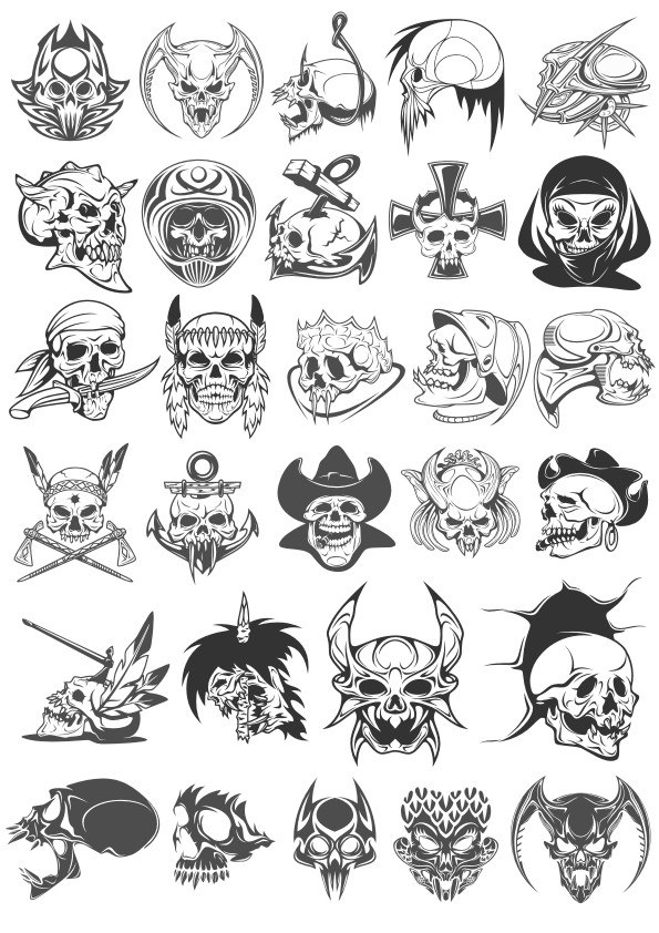 طرح وکتور جمجمه مناسب برای استفاده در دستگاه های cnc چوب و cnc لیزر - skull vectors cdr file