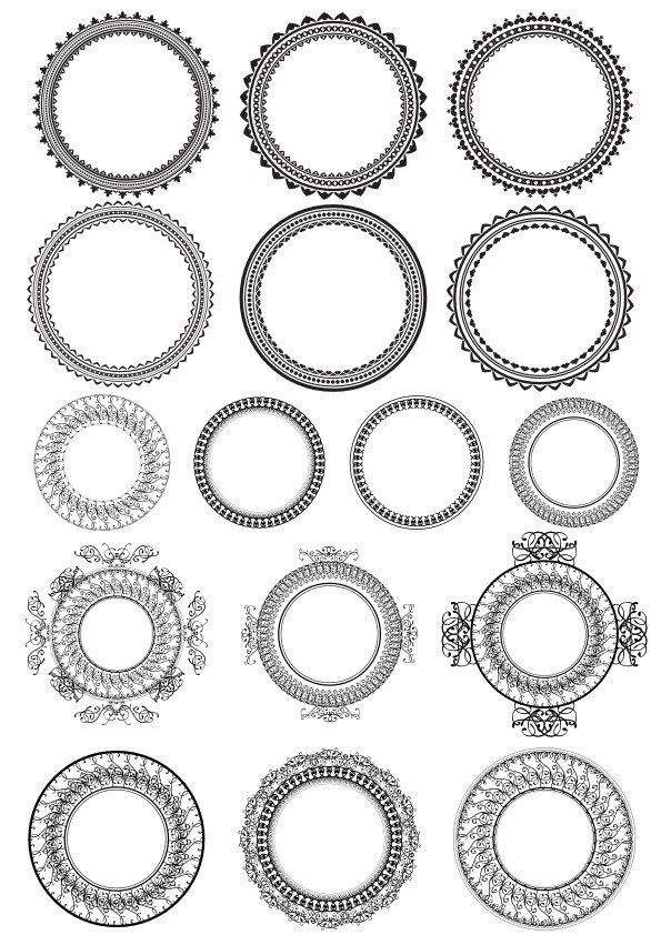 طرح مجموعه وکتور قاب گرد با حاشیه تزیینی، مناسب برای استفاده در دستگاه های cnc چوب و cnc لیزر - round frame with ornate border vector set cdr file