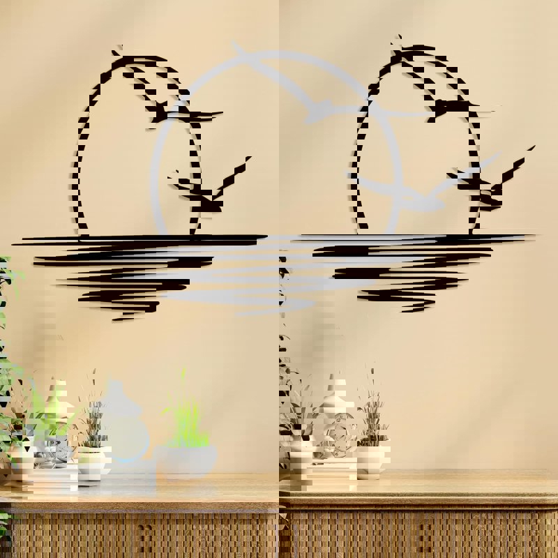 طرح دکور دیواری انتزاعی طلوع یا غروب خورشید با مناسب برای استفاده در دستگاه های cnc چوب و cnc لیزر - laser cut abstract sunrise or sunset wall decor