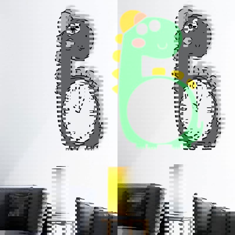 طرح ساعت دیواری دایناسور زیبا با مناسب برای استفاده در دستگاه های cnc چوب و cnc لیزر - laser cut cute dinosaur wall clock