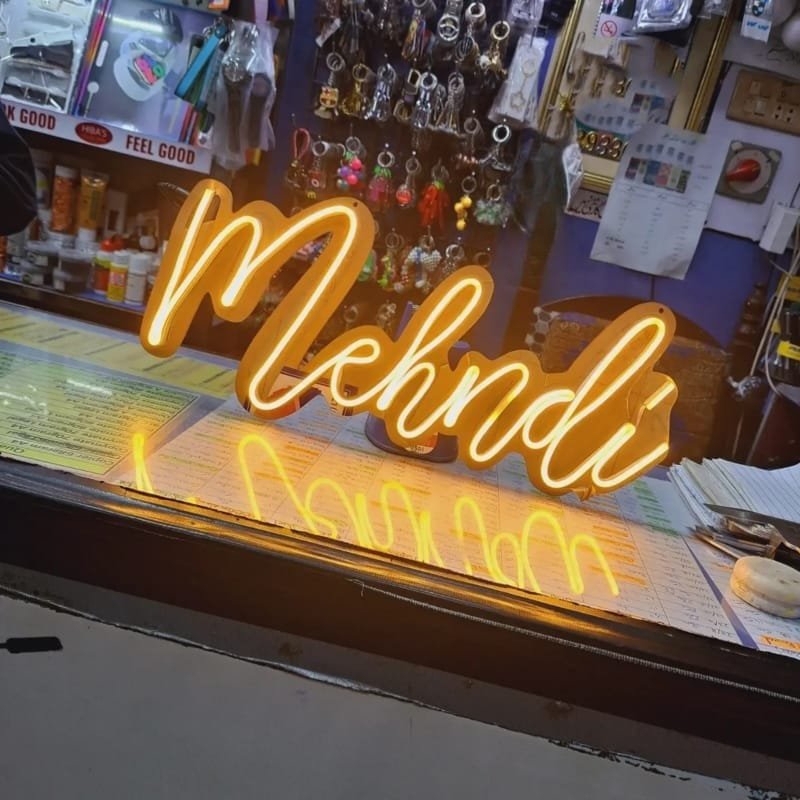 طرح تابلو نئون عروسی mehndi مناسب برای استفاده در دستگاه های cnc چوب و cnc لیزر - laser cut mehndi wedding neon sign