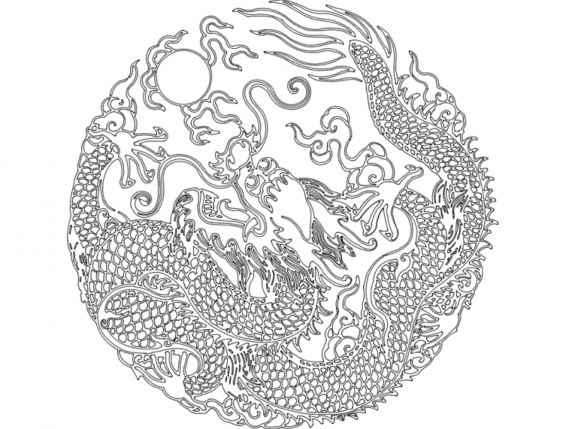 طرح هنر اژدها مناسب برای استفاده در دستگاه های cnc چوب و cnc لیزر - dragon art dxf file