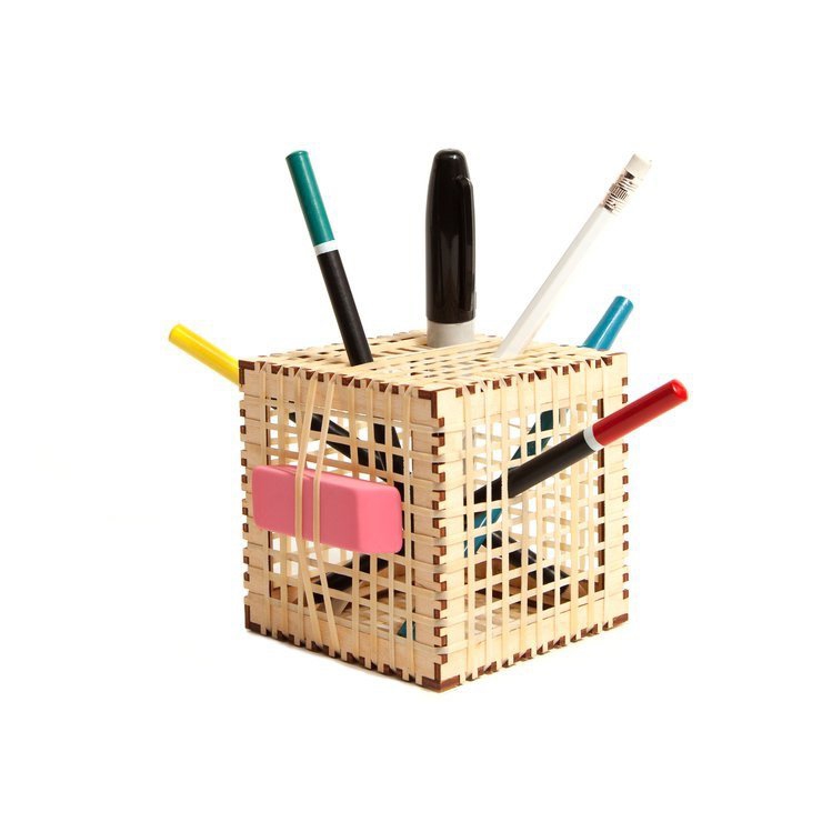 طرح جا قلمی بلوک چوبی مناسب برای استفاده در دستگاه های cnc چوب و cnc لیزر - laser cut wooden block pen holder