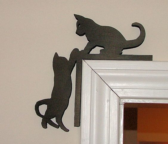 طرح فایل کورل CDR طرح بچه گربه ناز مناسب برای استفاده در دستگاه های cnc چوب و cnc لیزر - cute kitten silhouette door topper cdr file