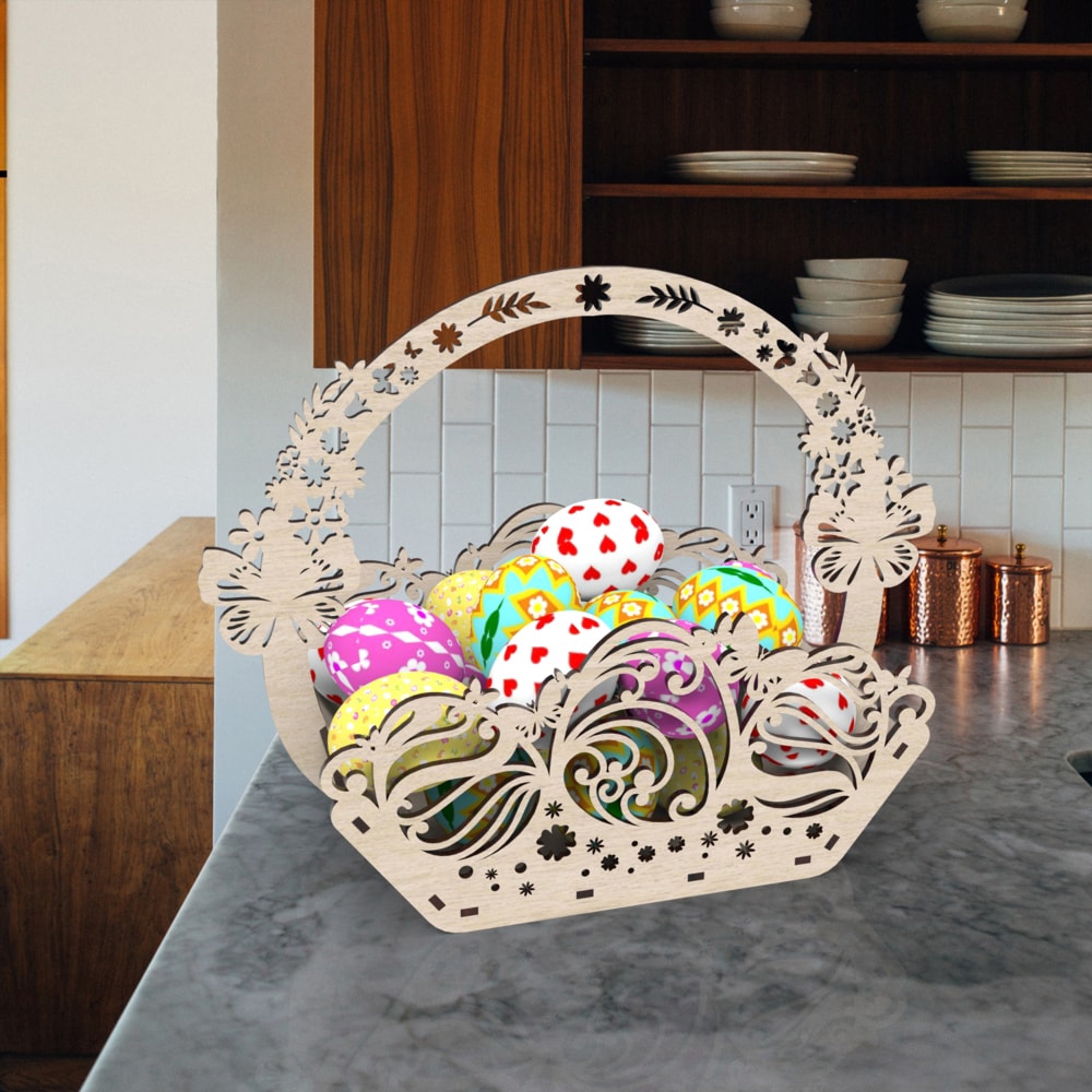 طرح سبد تخم مرغ عید پاک مناسب برای استفاده در دستگاه های cnc چوب و cnc لیزر - laser cut easter egg basket template cdr file