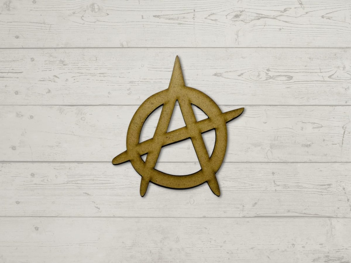 طرح علامت هرج و مرج چوب ناتمام مناسب برای استفاده در دستگاه های cnc چوب و cnc لیزر - laser cut unfinished wood anarchy symbol cutout cdr file