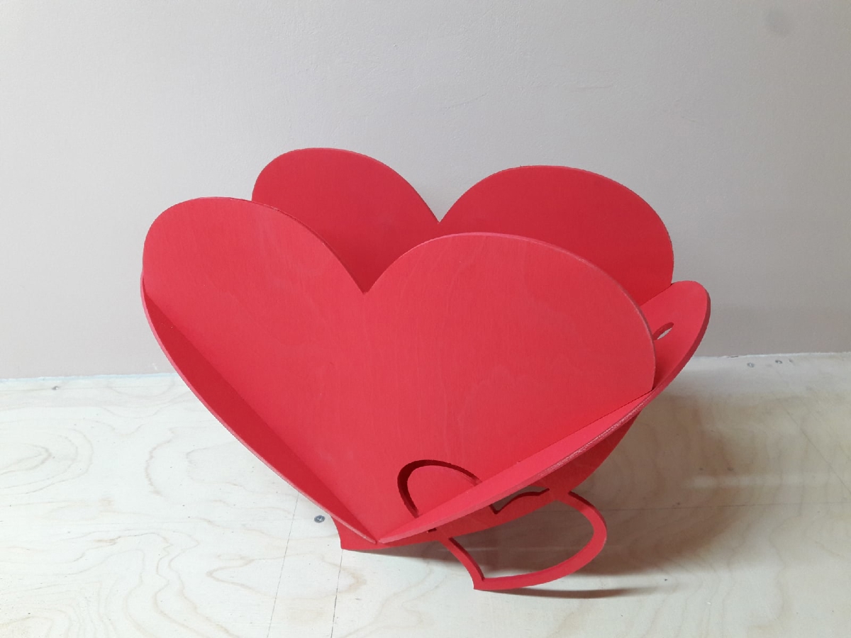 طرح سبد گل طرح قلب دوتایی مناسب برای استفاده در دستگاه های cnc چوب و cnc لیزر - laser cut double heart shape flower basket cdr file