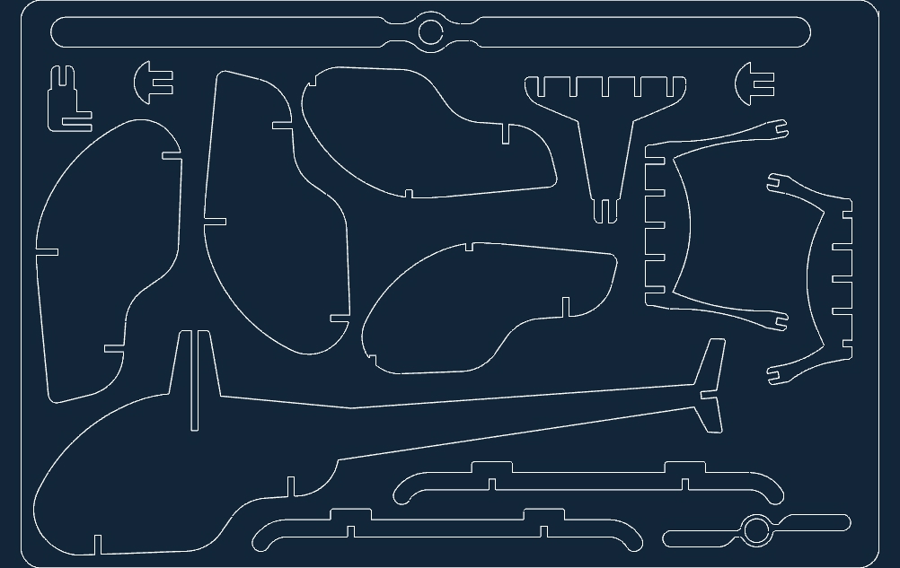 طرح هلیکوپتر مناسب برای استفاده در دستگاه های cnc چوب و cnc لیزر - helicopter dxf file