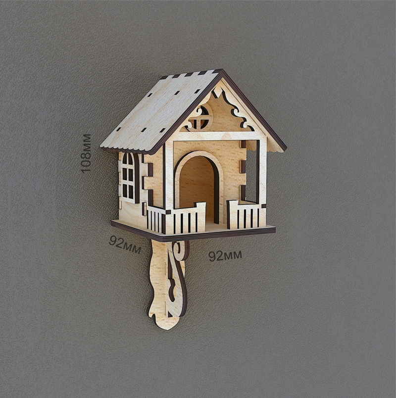 طرح دانخوری پرنده دیواری با قطر ۴ میلی‌متر و فرمت cdr مناسب برای استفاده در دستگاه های cnc چوب و cnc لیزر - laser cut wall mounted bird house feeder 4mm cdr file