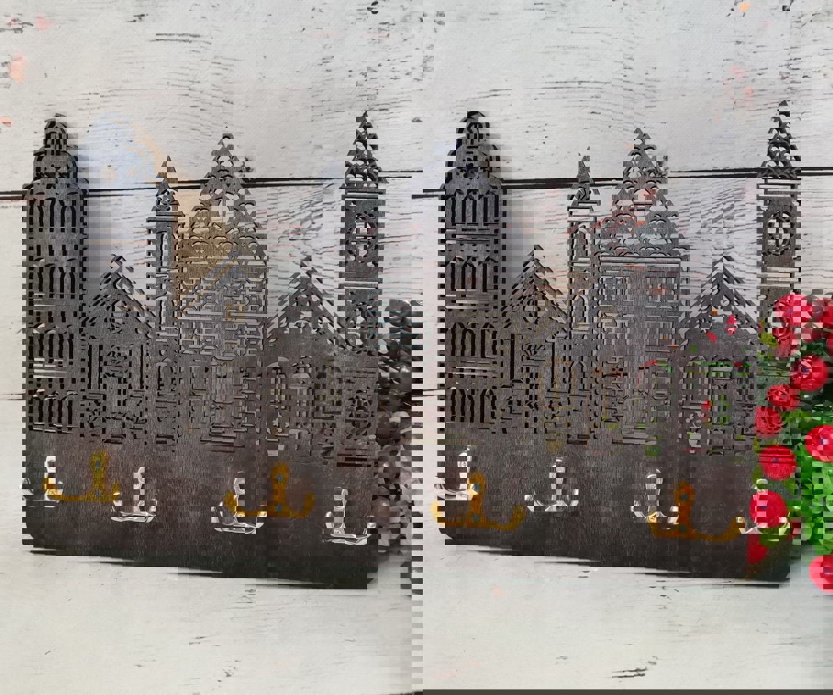 طرح جاکلیدی به شکل خانه مناسب برای استفاده در دستگاه های cnc چوب و cnc لیزر - laser cut house shaped key holder dxf file