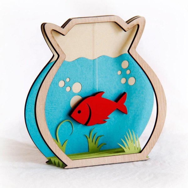 طرح هنری لایه باز آکواریوم چوبی مناسب برای استفاده در دستگاه های cnc چوب و cnc لیزر - laser cut wooden aquarium layered art cdr file