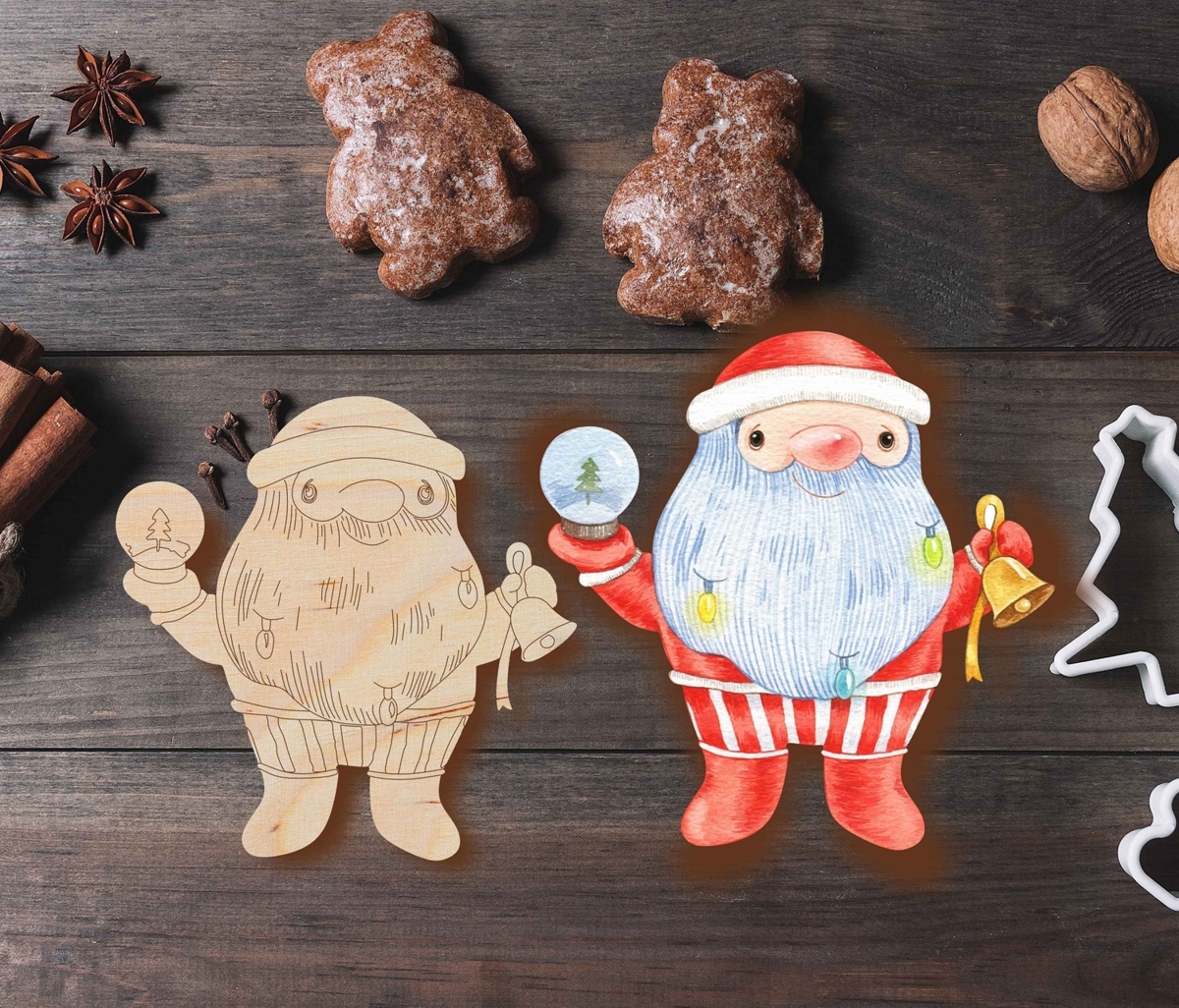 طرح بابا نوئل برای تزیین درخت کریسمس مناسب برای استفاده در دستگاه های cnc چوب و cnc لیزر - laser cut grandpa christmas ornament santa claus christmas tree decoration dxf file