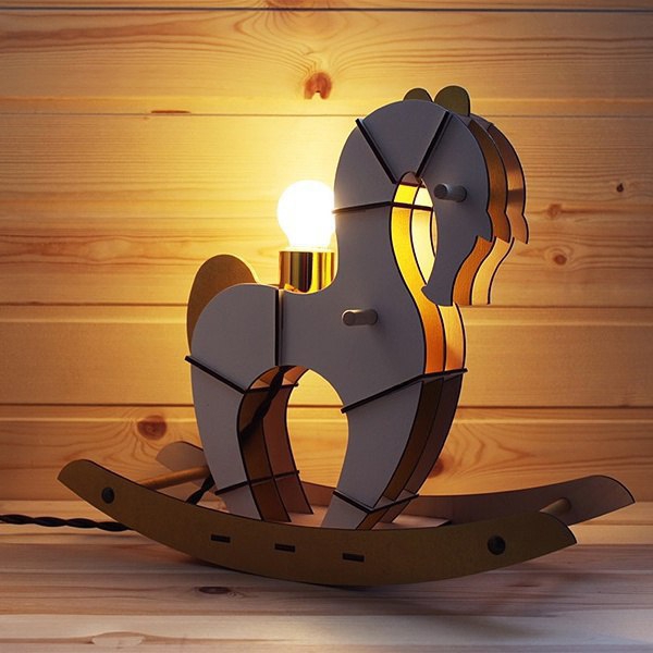 طرح چراغ خواب طرح اسب گهواره ای مناسب برای استفاده در دستگاه های cnc چوب و cnc لیزر - laser cut rocking horse lamp cdr file