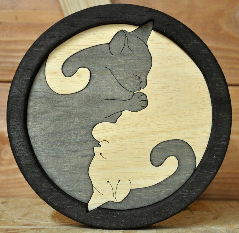 طرح گربه یین یانگ مناسب برای استفاده در دستگاه های cnc چوب و cnc لیزر - laser cut yin yang cat cdr file